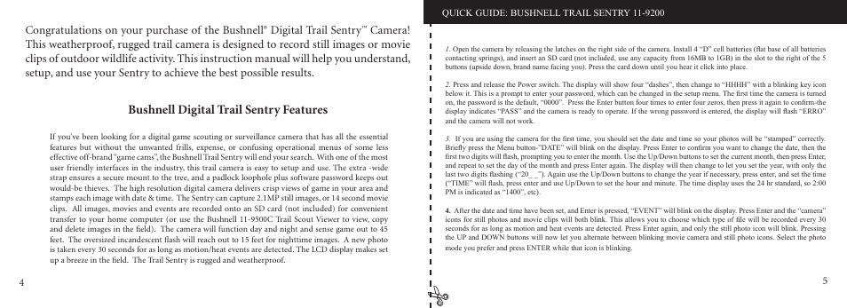 Bushnell digital trail sentry features, Digital trail sentry | Bushnell 11-9200 User Manual | Page 3 / 45