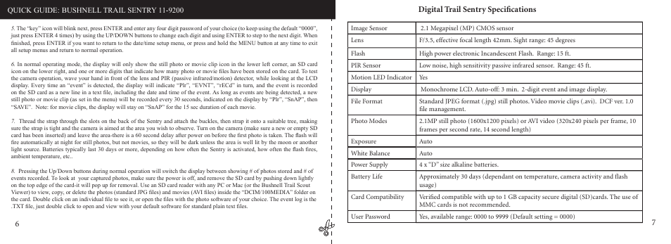 Digital trail sentry speciﬁcations | Bushnell 11-9200 User Manual | Page 4 / 45