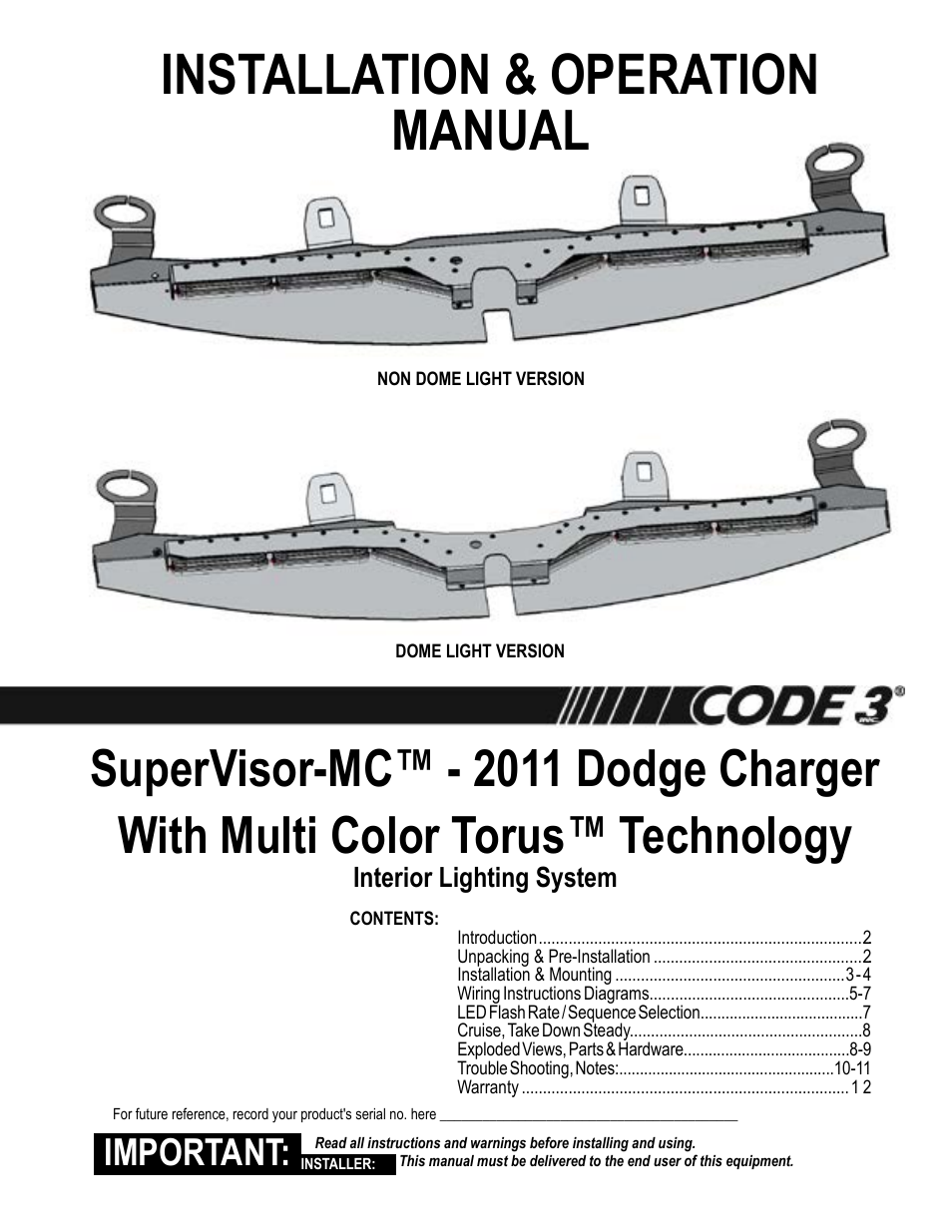 Code 3 MC SuperVisor Charger User Manual | 12 pages