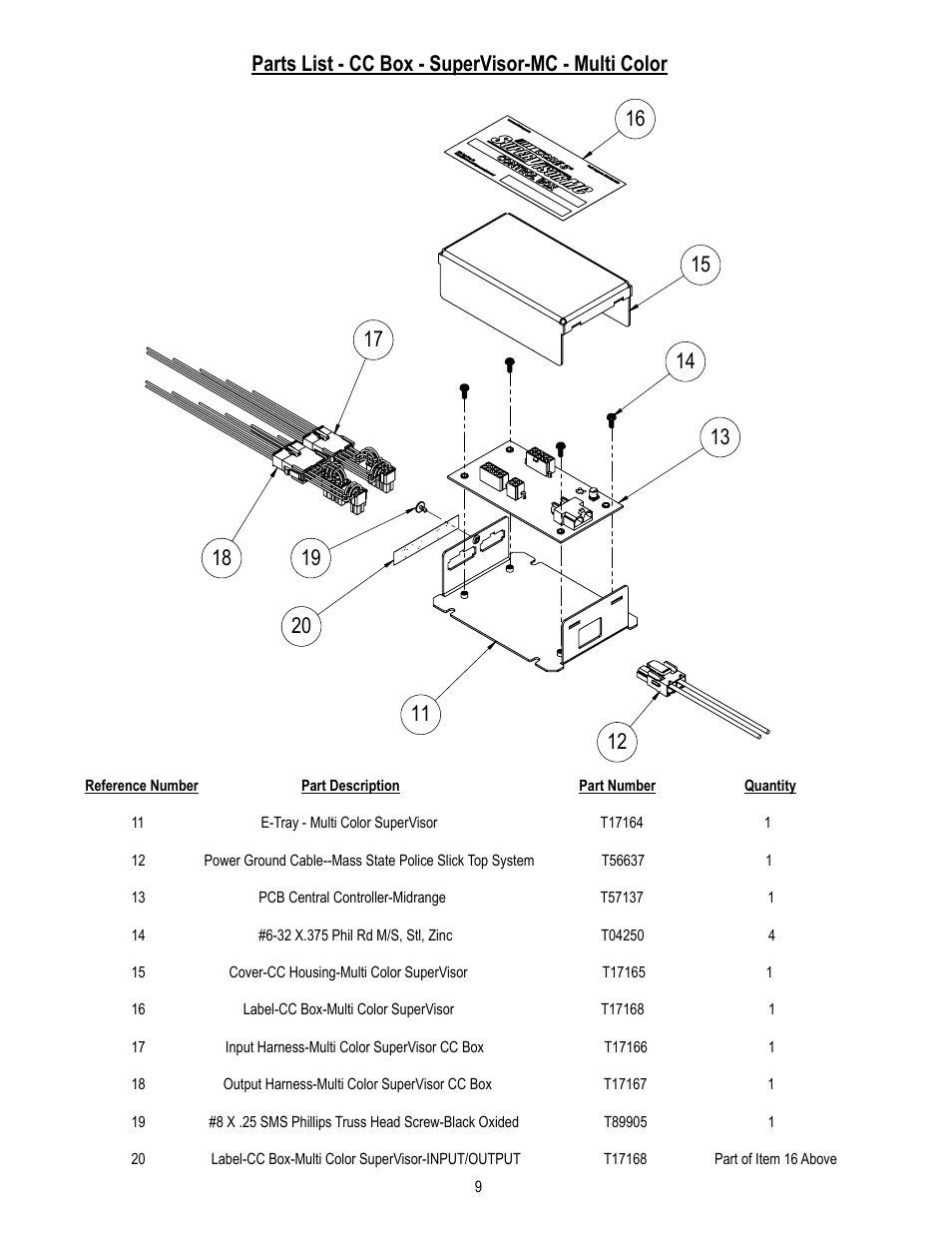 Parts list - cc box - supervisor-mc - multi color | Code 3 MC SuperVisor Charger User Manual | Page 9 / 12