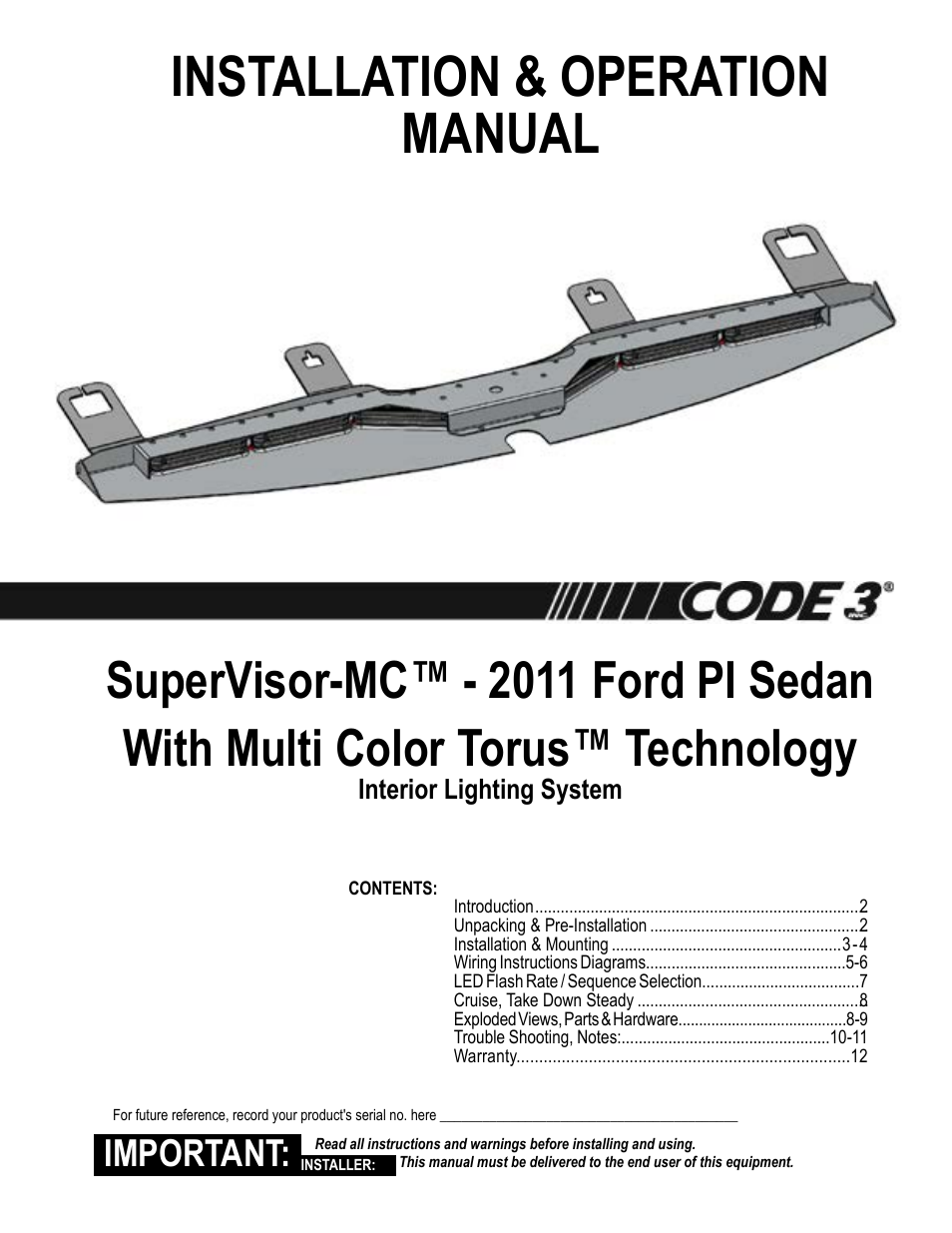 Code 3 MC SuperVisor Ford PI Sedan User Manual | 12 pages