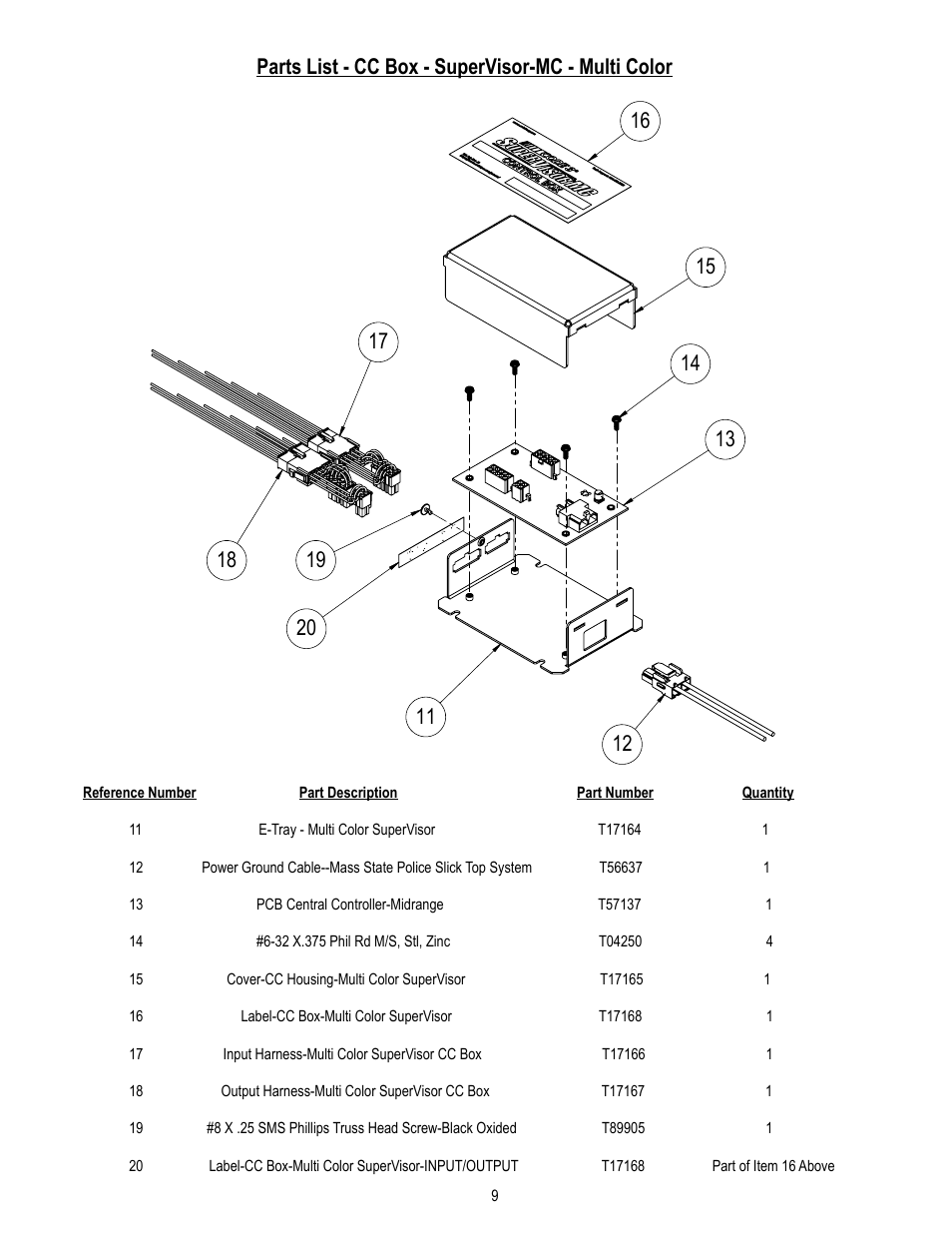 Parts list - cc box - supervisor-mc - multi color | Code 3 MC SuperVisor Ford PI Sedan User Manual | Page 9 / 12