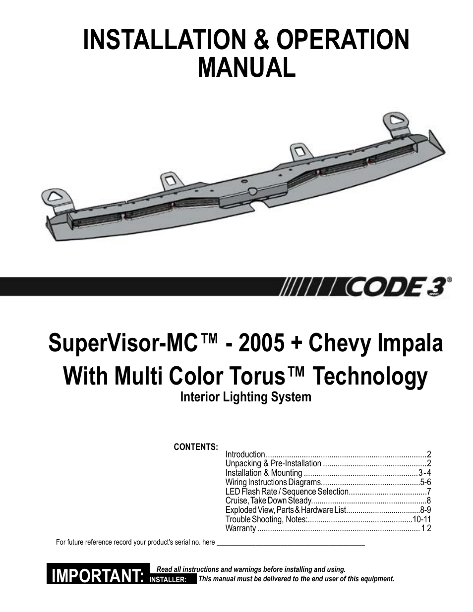 Code 3 MC SuperVisor Impala User Manual | 12 pages