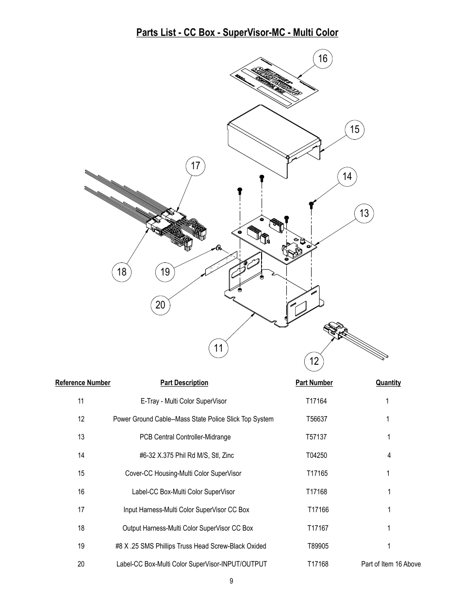 Parts list - cc box - supervisor-mc - multi color | Code 3 MC SuperVisor Impala User Manual | Page 9 / 12