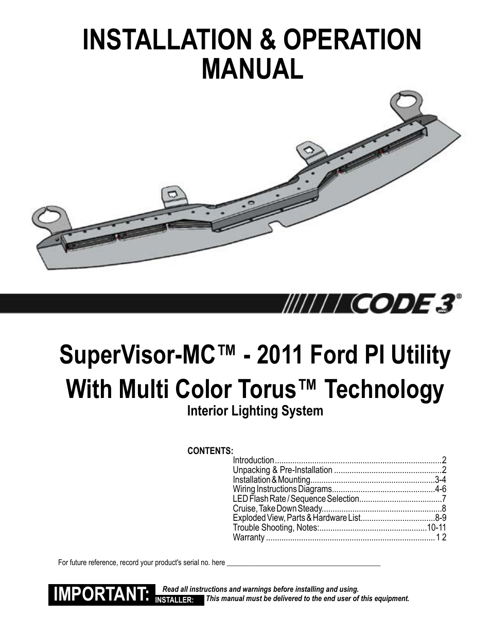 Code 3 MC SuperVisor PI Utility User Manual | 12 pages