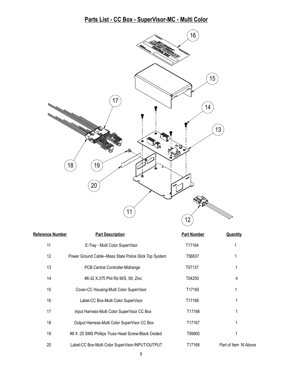 Parts list - cc box - supervisor-mc - multi color | Code 3 MC SuperVisor PI Utility User Manual | Page 9 / 12