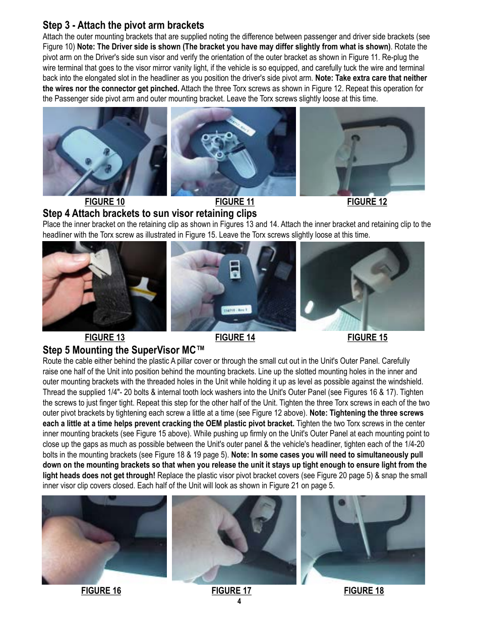 Step 3 - attach the pivot arm brackets, Step 5 mounting the supervisor mc | Code 3 MC SuperVisor Tahoe User Manual | Page 4 / 12