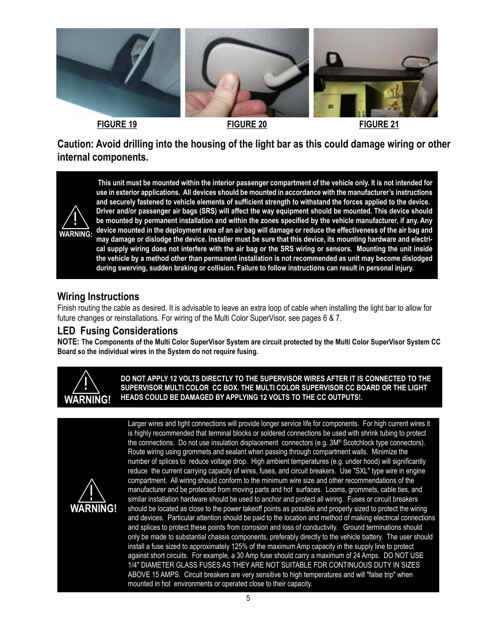 Warning! wiring instructions, Led fusing considerations, Warning | Code 3 MC SuperVisor Tahoe User Manual | Page 5 / 12