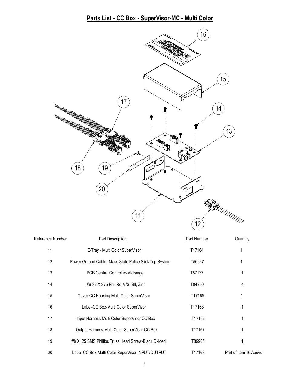 Parts list - cc box - supervisor-mc - multi color | Code 3 MC SuperVisor Tahoe User Manual | Page 9 / 12