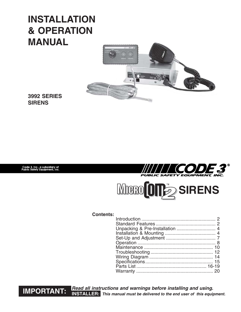 Code 3 MicroCom 2 Siren User Manual | 20 pages