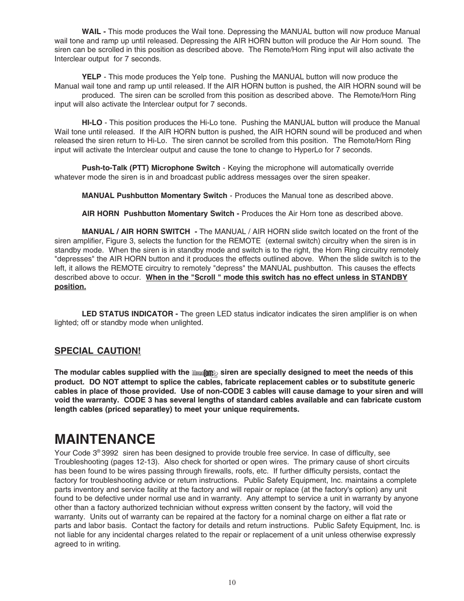 Maintenance | Code 3 MicroCom 2 Siren User Manual | Page 10 / 20