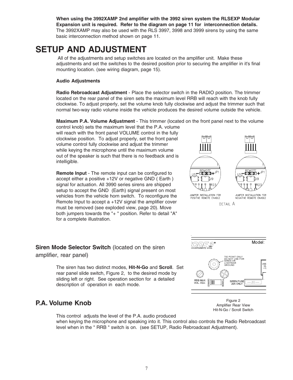 Setup and adjustment, P.a. volume knob | Code 3 MicroCom 2 Siren User Manual | Page 7 / 20