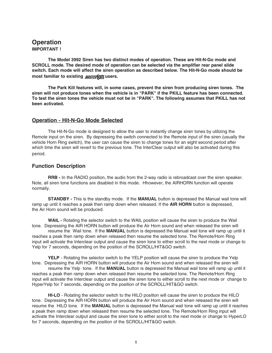 Operation | Code 3 MicroCom 2 Siren User Manual | Page 8 / 20