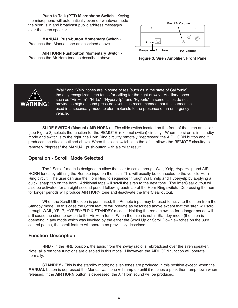 Warning | Code 3 MicroCom 2 Siren User Manual | Page 9 / 20