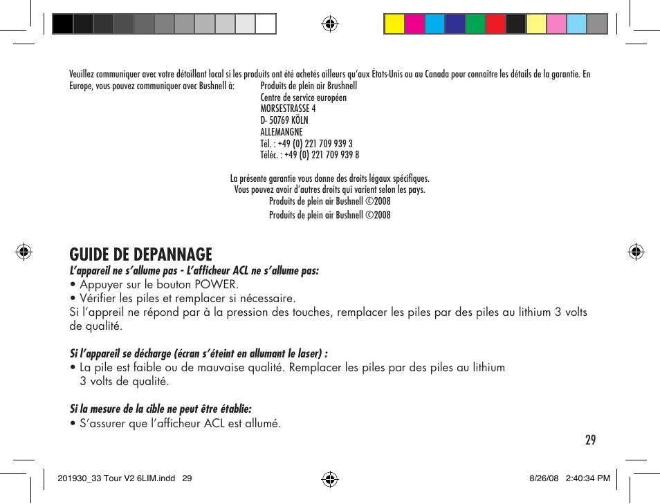 Guide de depannage | Bushnell Tour V2 User Manual | Page 29 / 96
