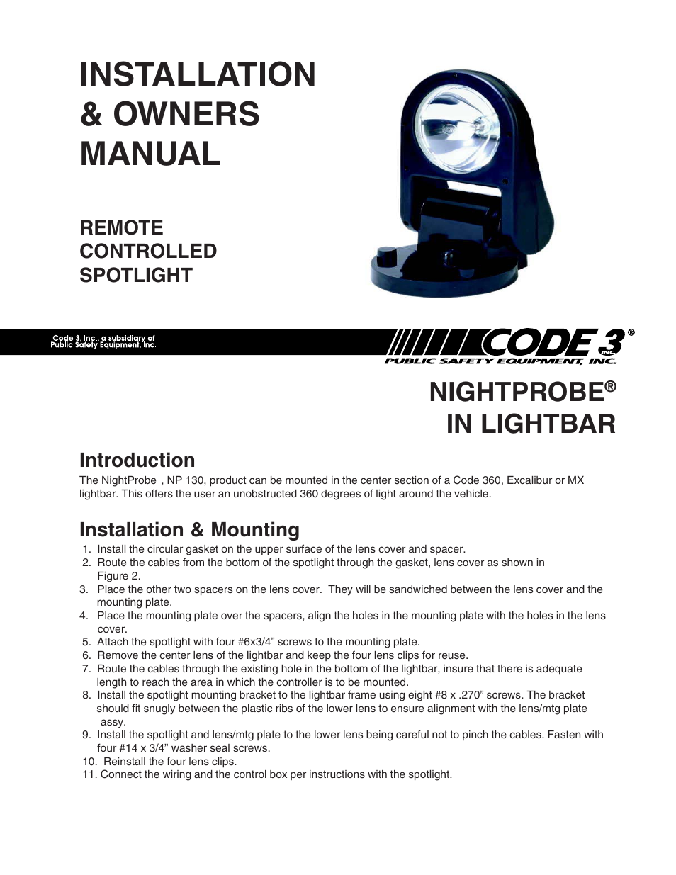 Code 3 NightProbe in Lightbar User Manual | 4 pages