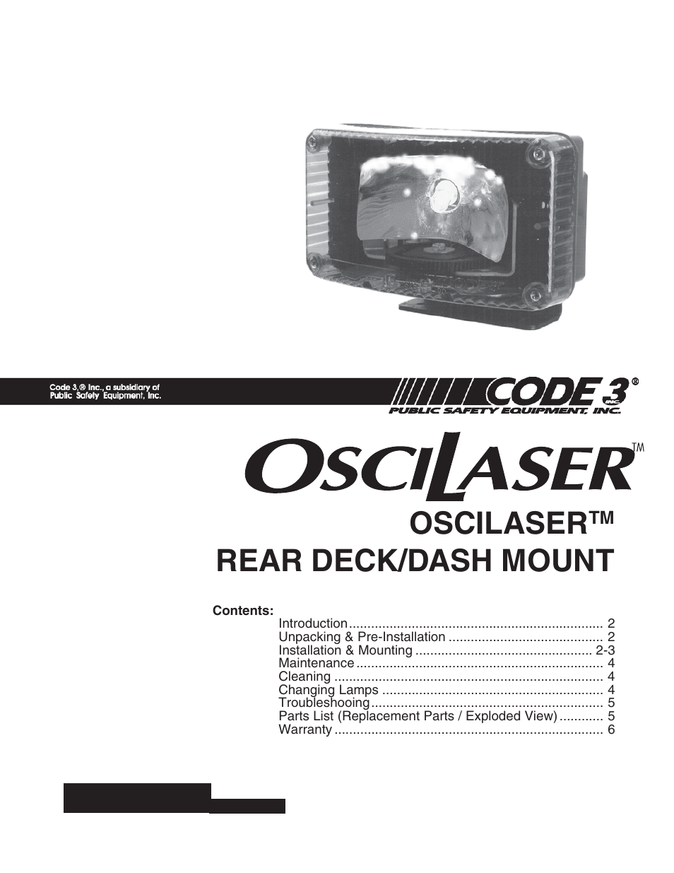 Code 3 OsciLaser Rear Deck/Dash Mount User Manual | 8 pages