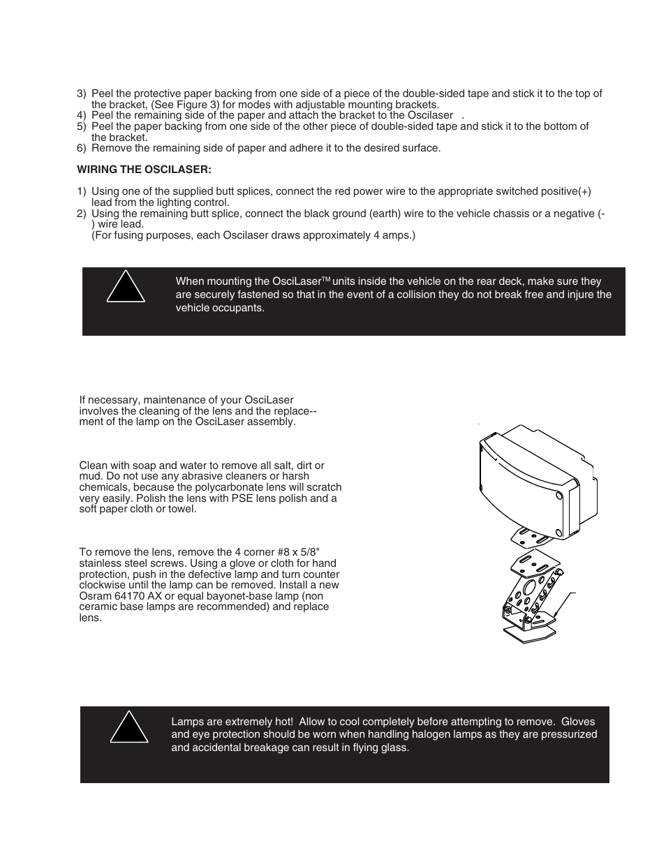 Maintenance, Cleaning, Changing lamps | Code 3 OsciLaser Rear Deck/Dash Mount User Manual | Page 4 / 8