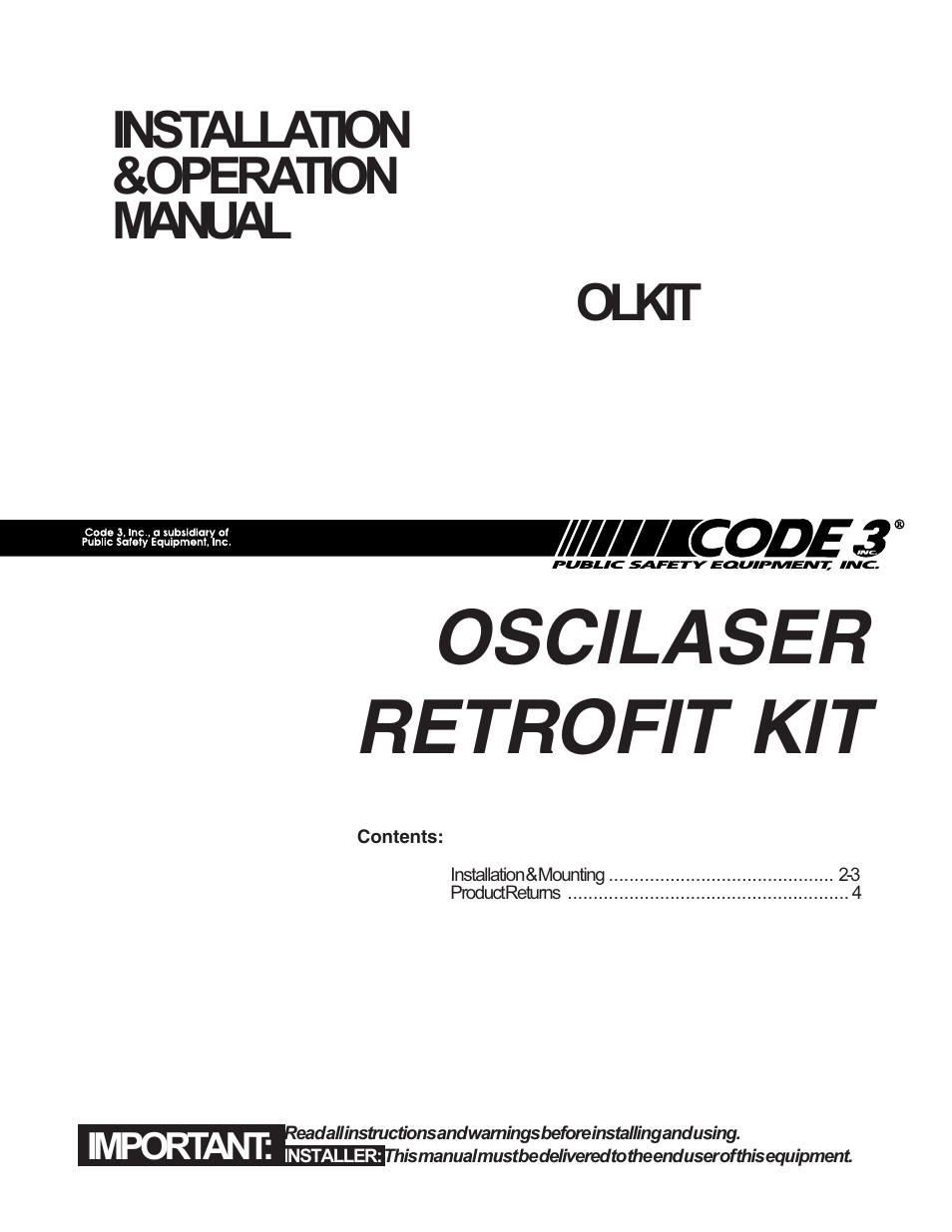 Code 3 OsciLaser Retrofit User Manual | 4 pages