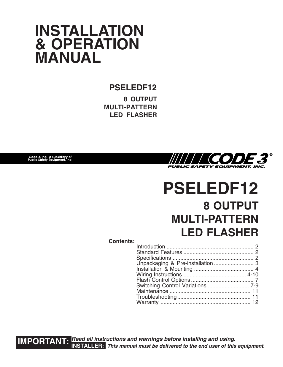 Code 3 PSE LED F12 LED Output Flashers User Manual | 8 pages