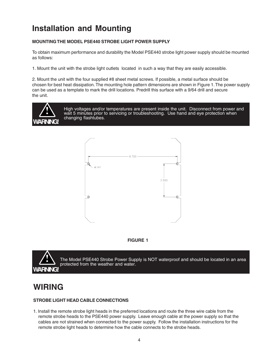 Installation and mounting, Wiring | Code 3 PSE440 Remote Strobe Power Supply User Manual | Page 4 / 12
