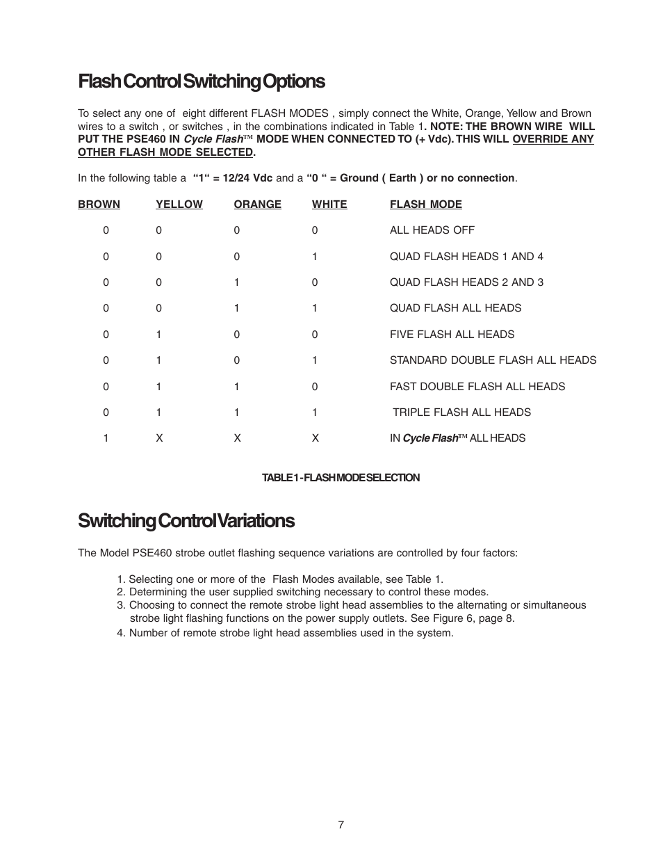 Flash control switching options, Switching control variations | Code 3 PSE460 Remote Strobe Power Supply User Manual | Page 7 / 12