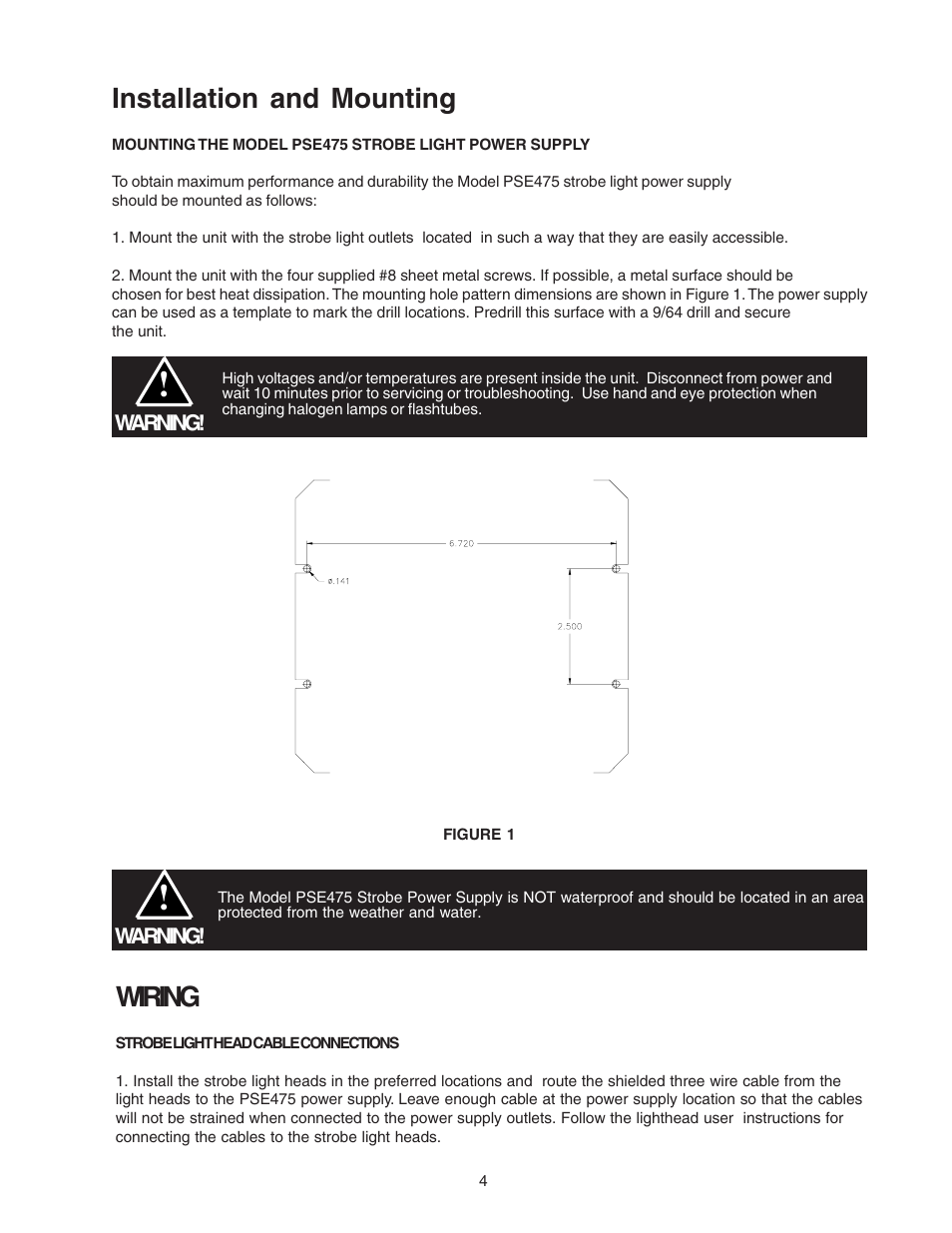 Installation and mounting, Wiring | Code 3 PSE475 Remote Strobe Power Supply User Manual | Page 4 / 12