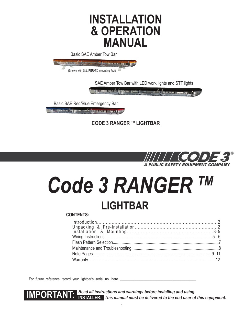 Code 3 Ranger User Manual | 12 pages