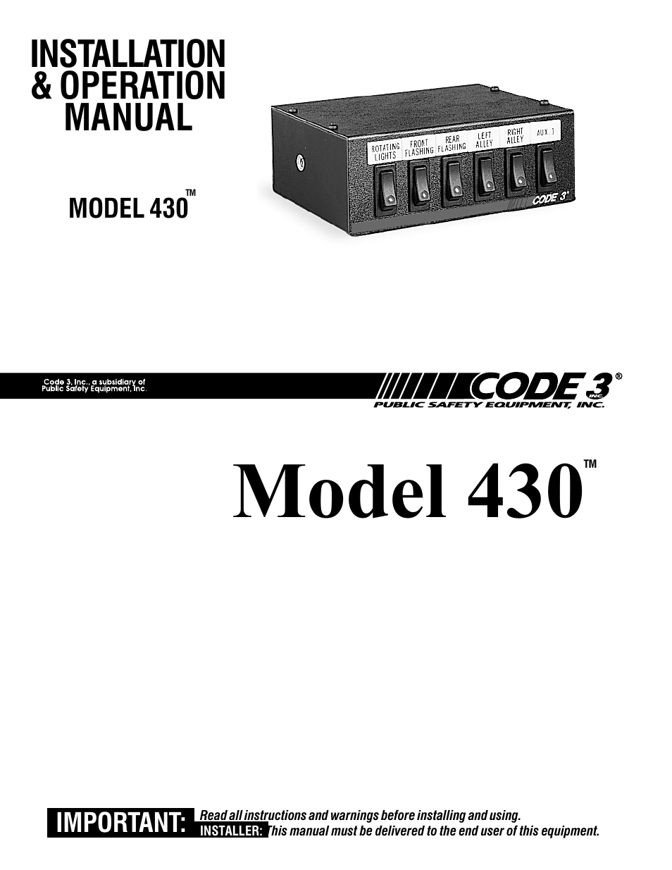 Code 3 RockerPak 410, 416, 426 User Manual | 20 pages