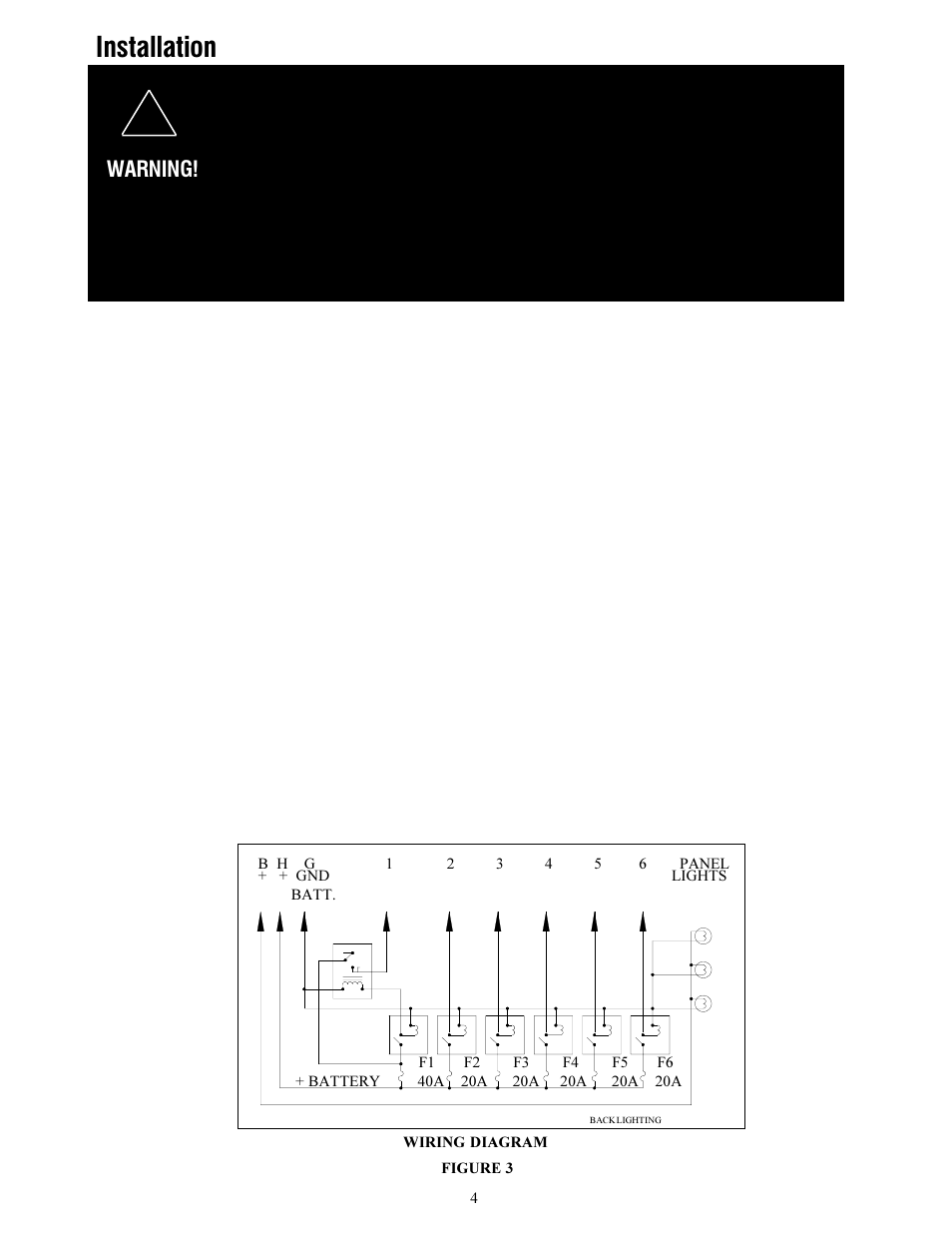 Installation, Warning | Code 3 RockerPak 410, 416, 426 User Manual | Page 4 / 20