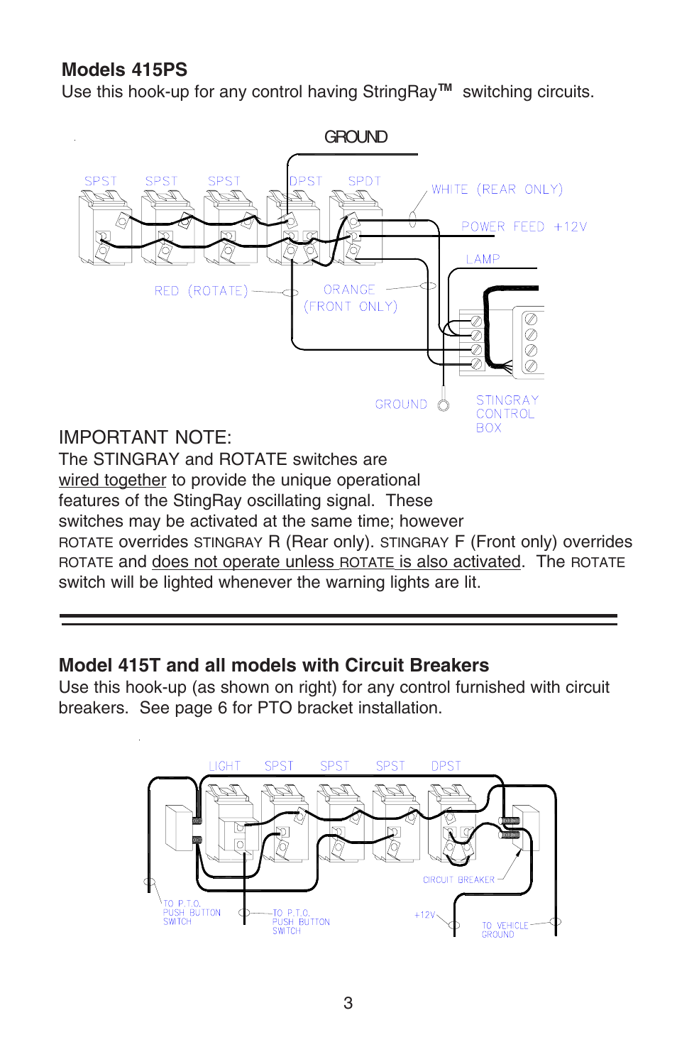 Models 415ps, Model 415t and all models with circuit breakers | Code 3 RockerPak 415 User Manual | Page 3 / 8