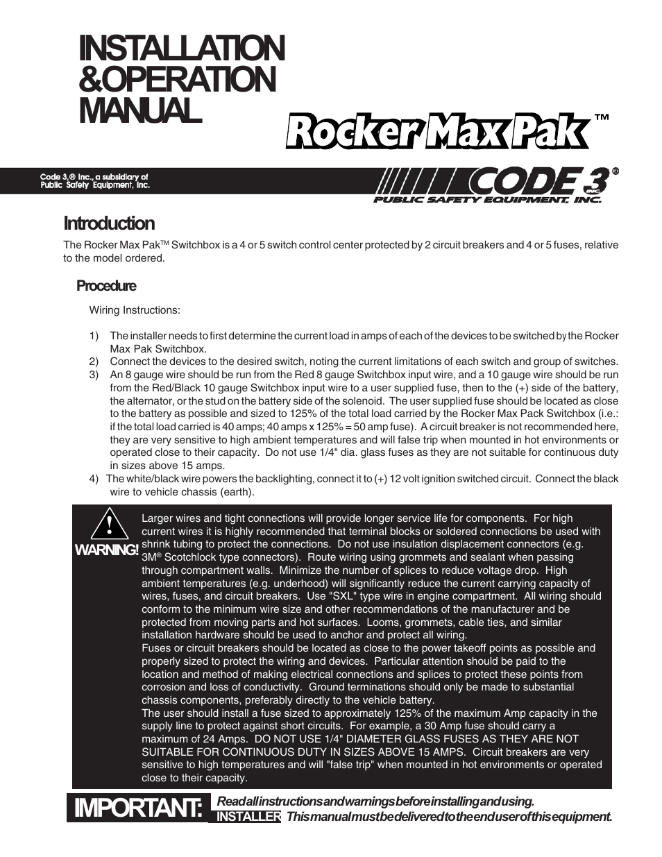 Code 3 RockerPak 440L4 or 440L5 User Manual | 2 pages