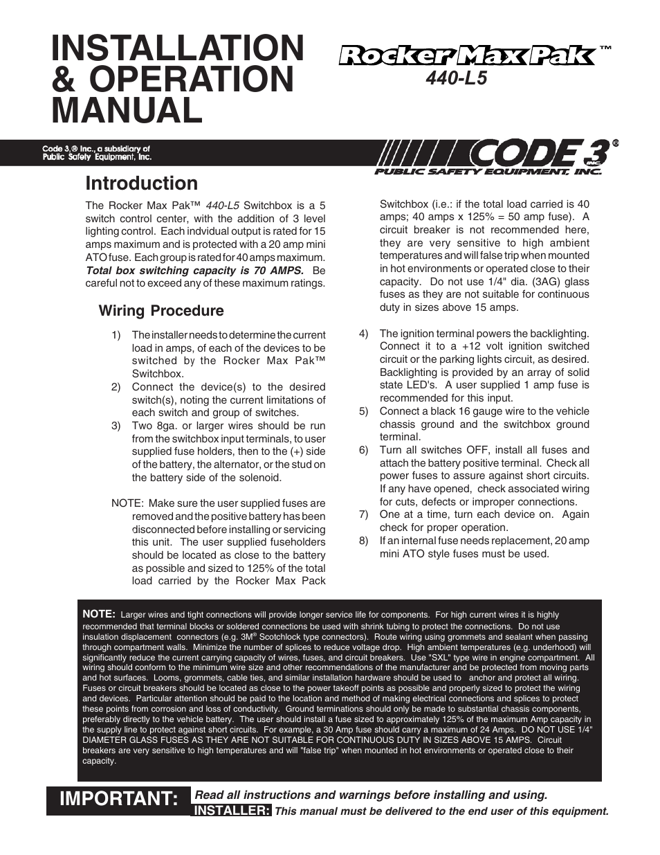 Code 3 RockerPak 440L5 User Manual | 2 pages