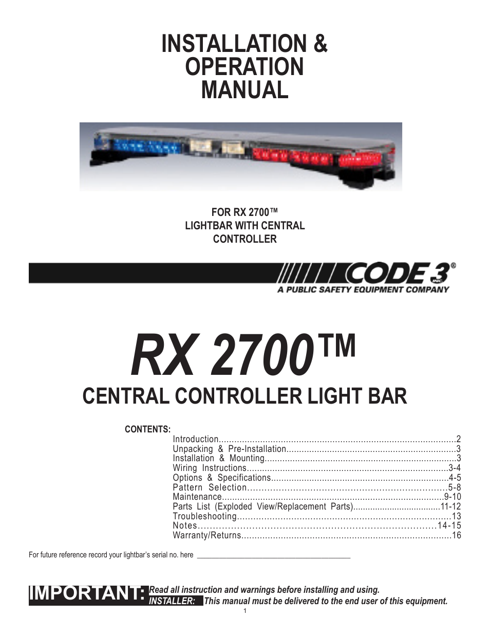 Code 3 RX 2700CC User Manual | 16 pages