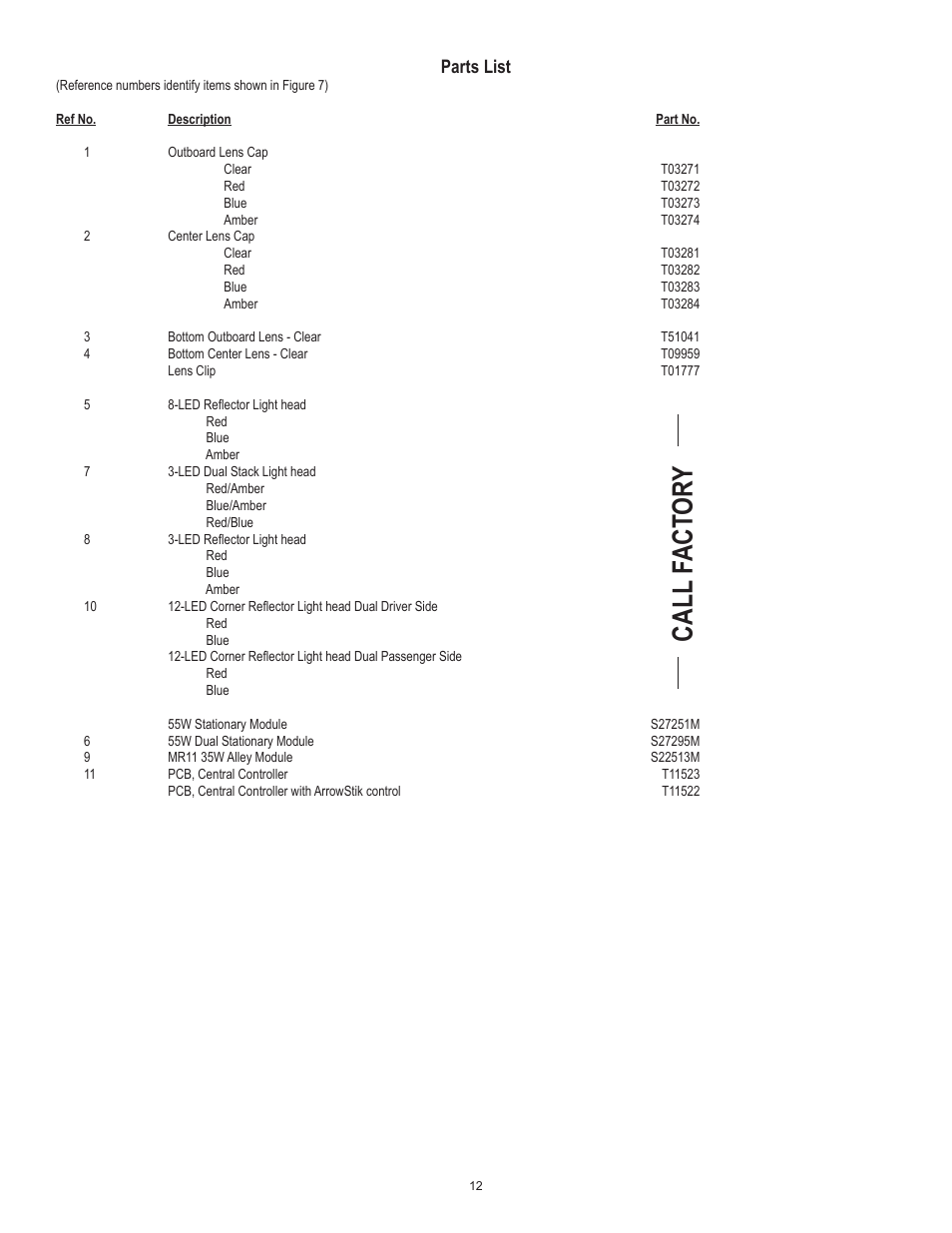 Call f act or y | Code 3 RX 2700CC User Manual | Page 12 / 16