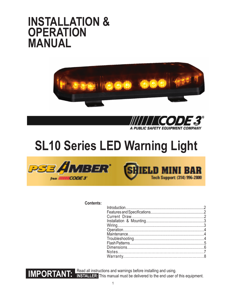 Code 3 Shield Mini Bar User Manual | 8 pages