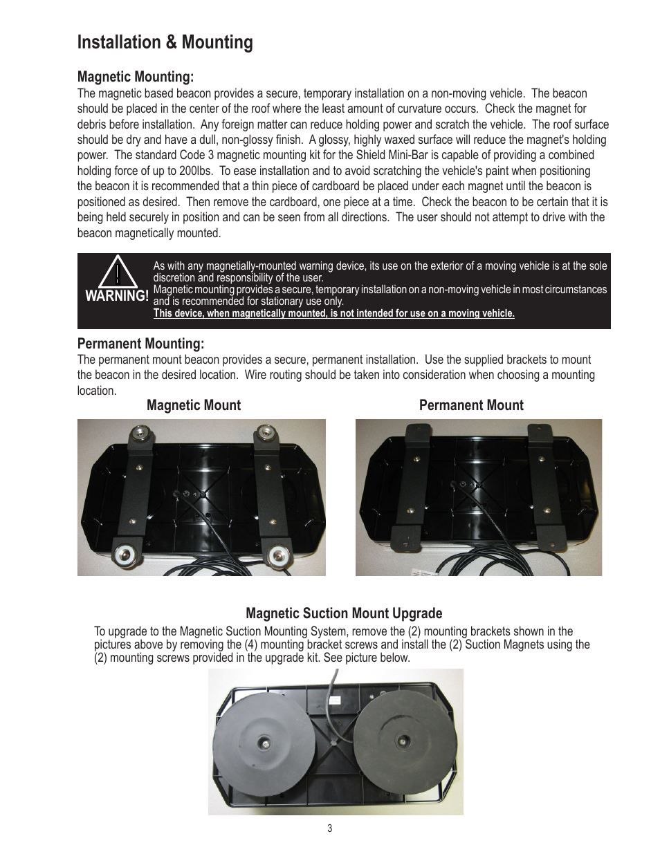 Installation & mounting | Code 3 Shield Mini Bar User Manual | Page 3 / 8