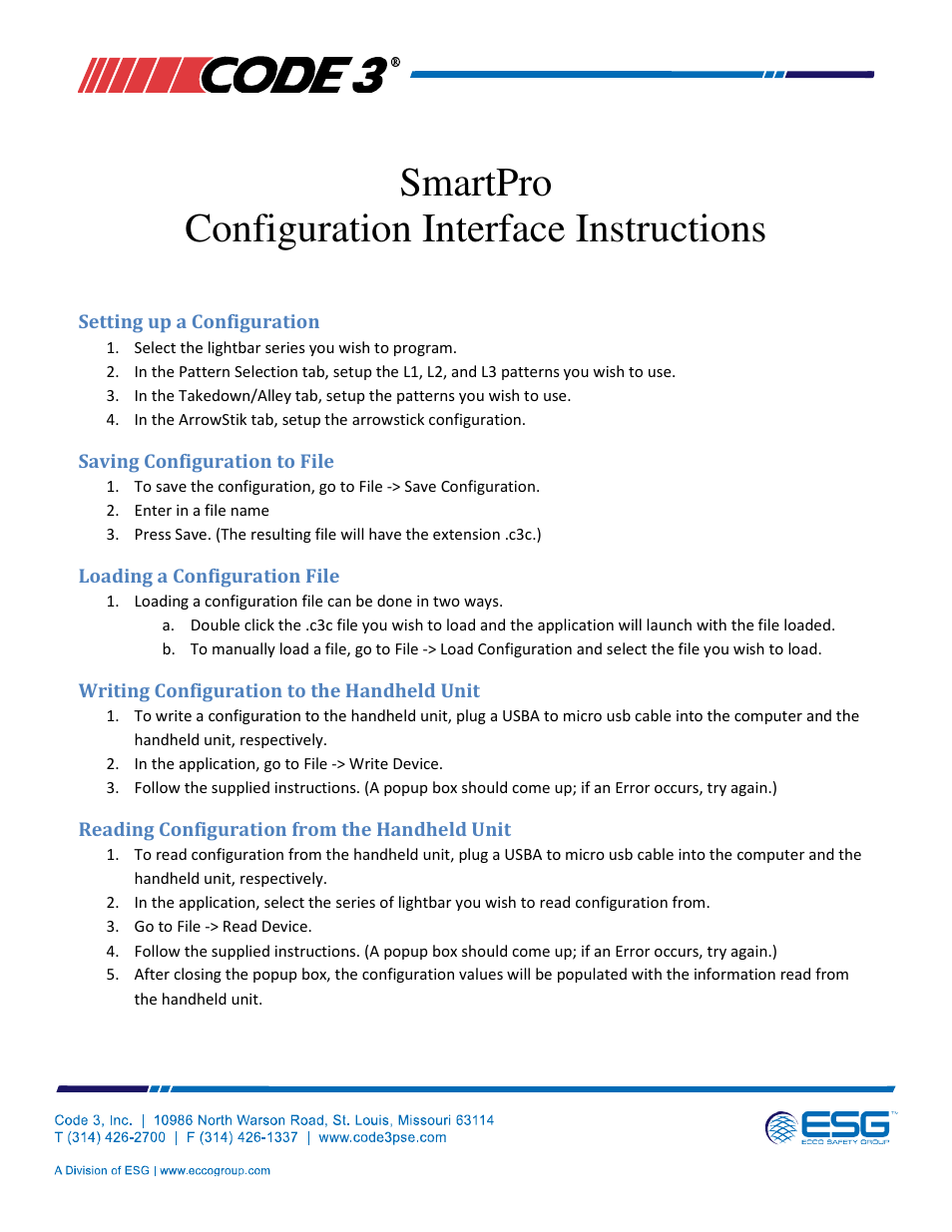 Code 3 SmartPro Configuration Interface User Manual | 2 pages