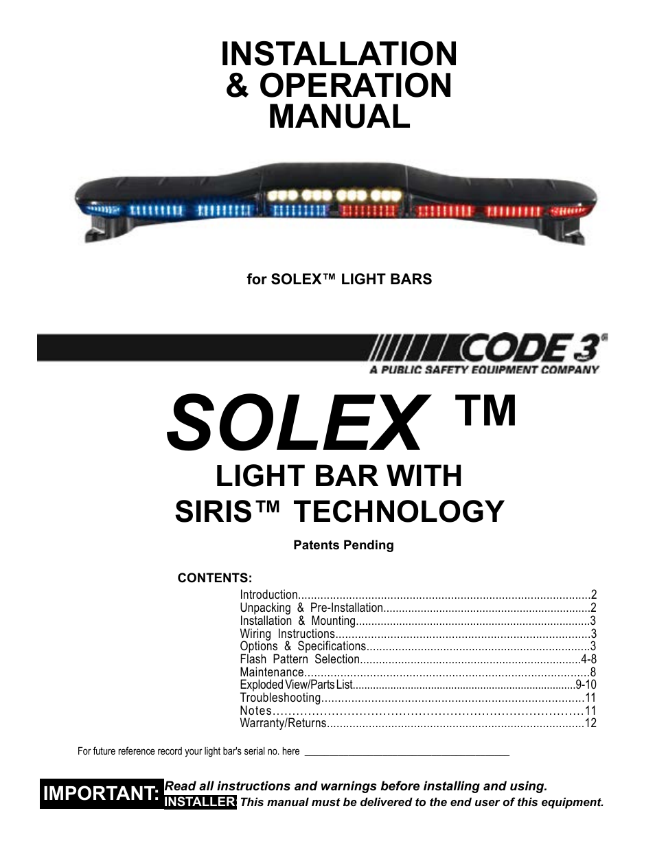 Code 3 Solex User Manual | 12 pages