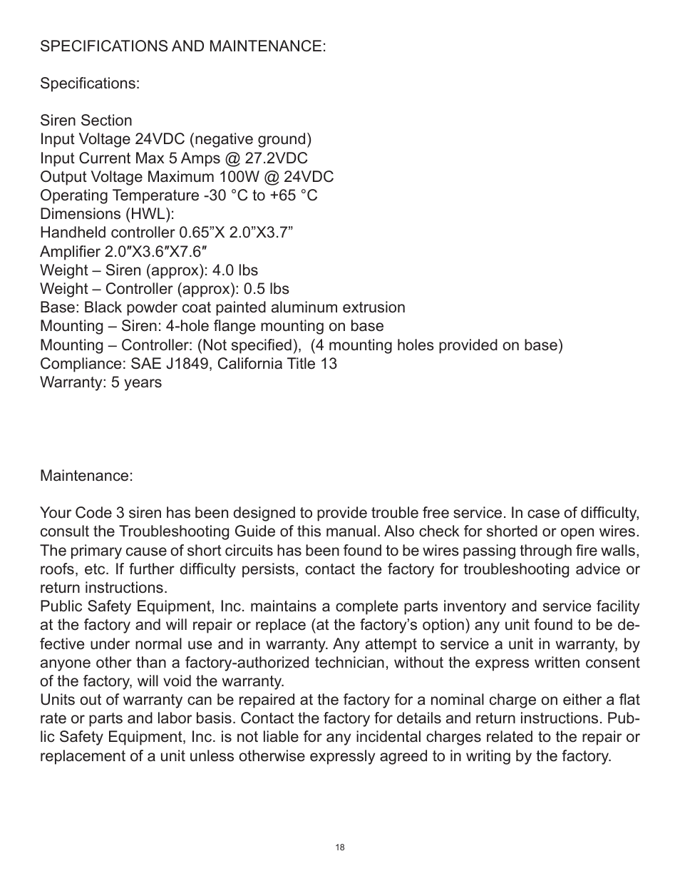 Code 3 Sprinter 24 Volt User Manual | Page 18 / 20