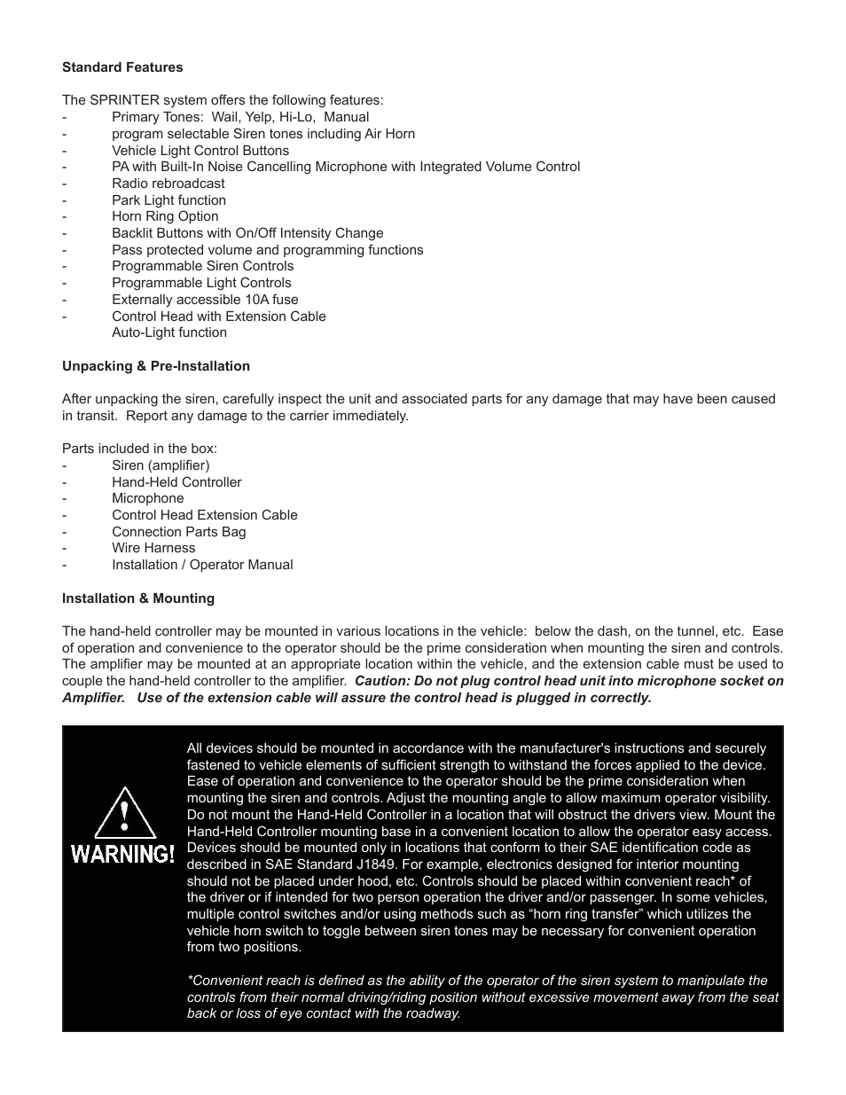 Code 3 Sprinter 24 Volt User Manual | Page 3 / 20