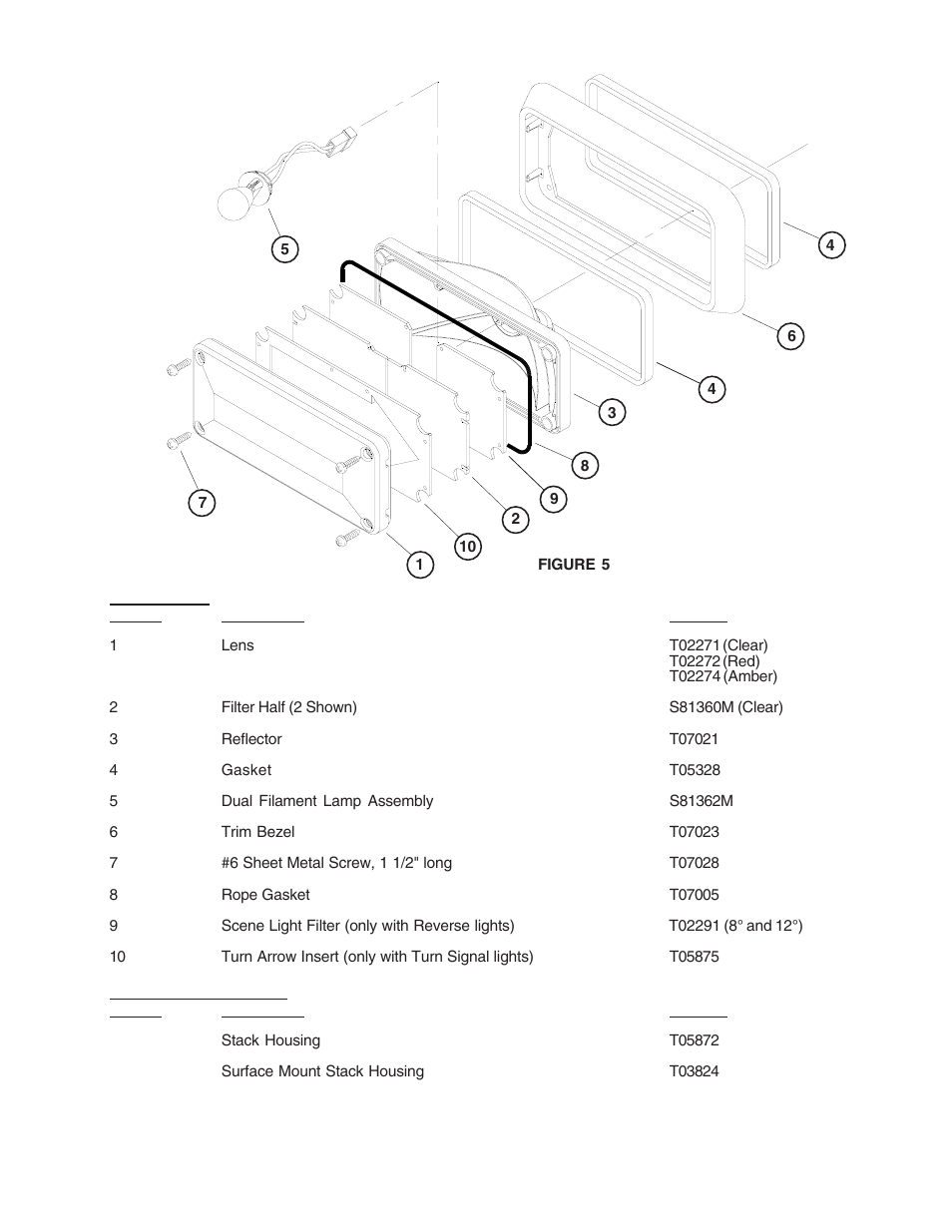 Parts & exploded views, Parts list, Parts not shown | Code 3 Stop/Turn/Tail User Manual | Page 5 / 8