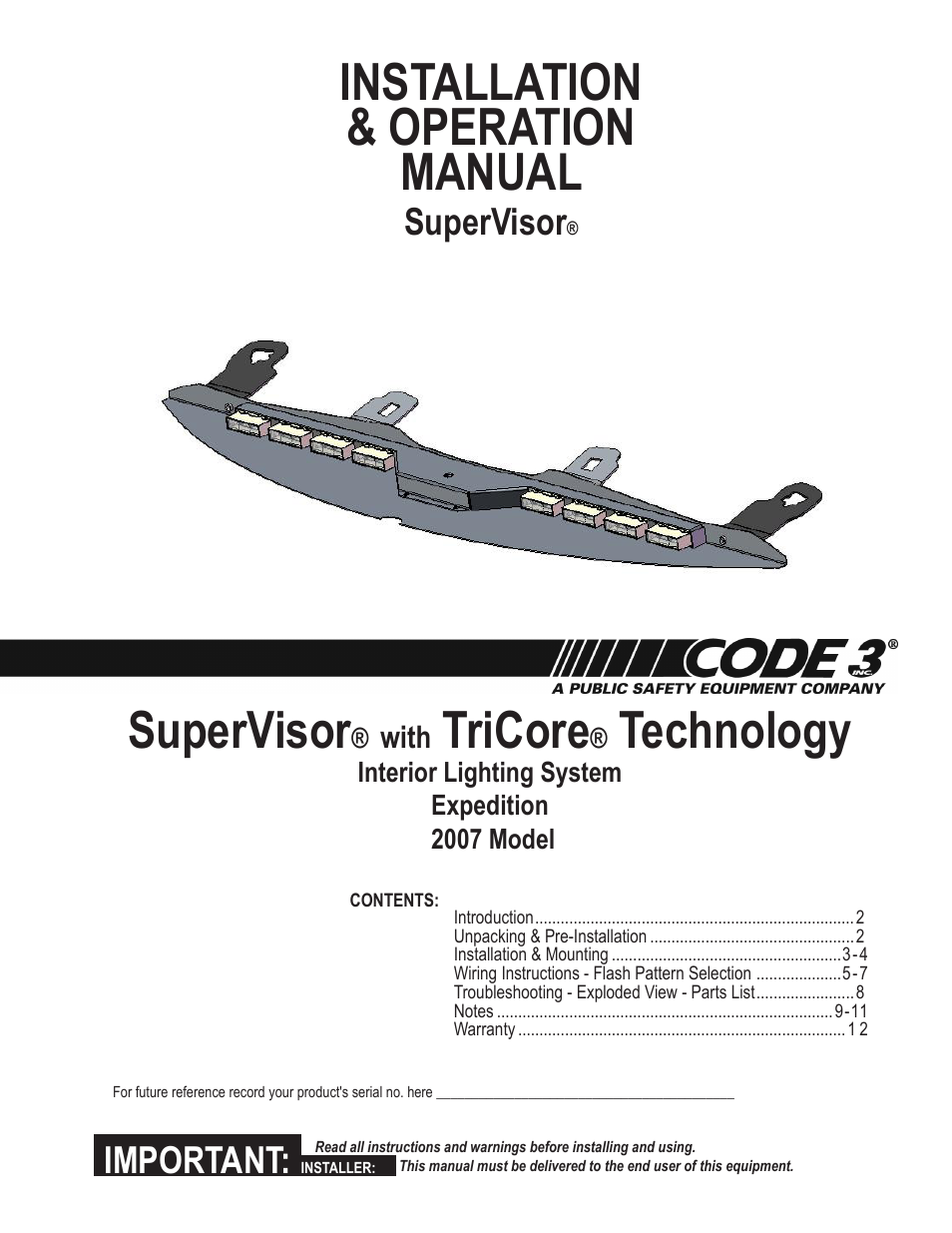 Code 3 SuperVisor TL for 2007 Ford Expedition User Manual | 12 pages