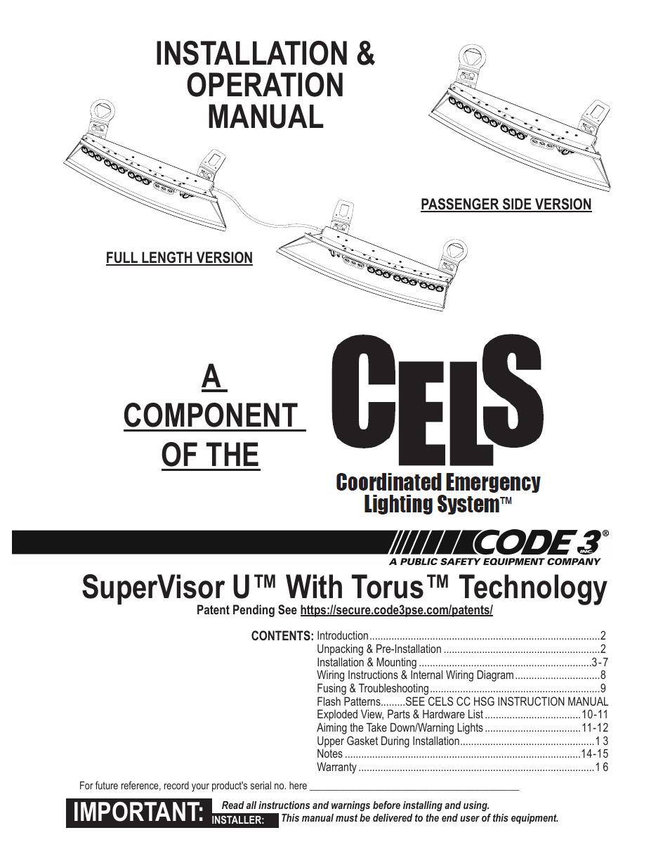 Code 3 SuperVisor U User Manual | 16 pages