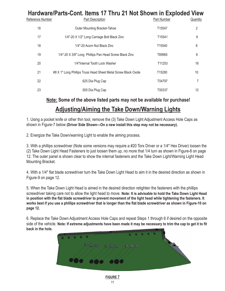 Adjusting/aiming the take down/warning lights | Code 3 SuperVisor U User Manual | Page 11 / 16
