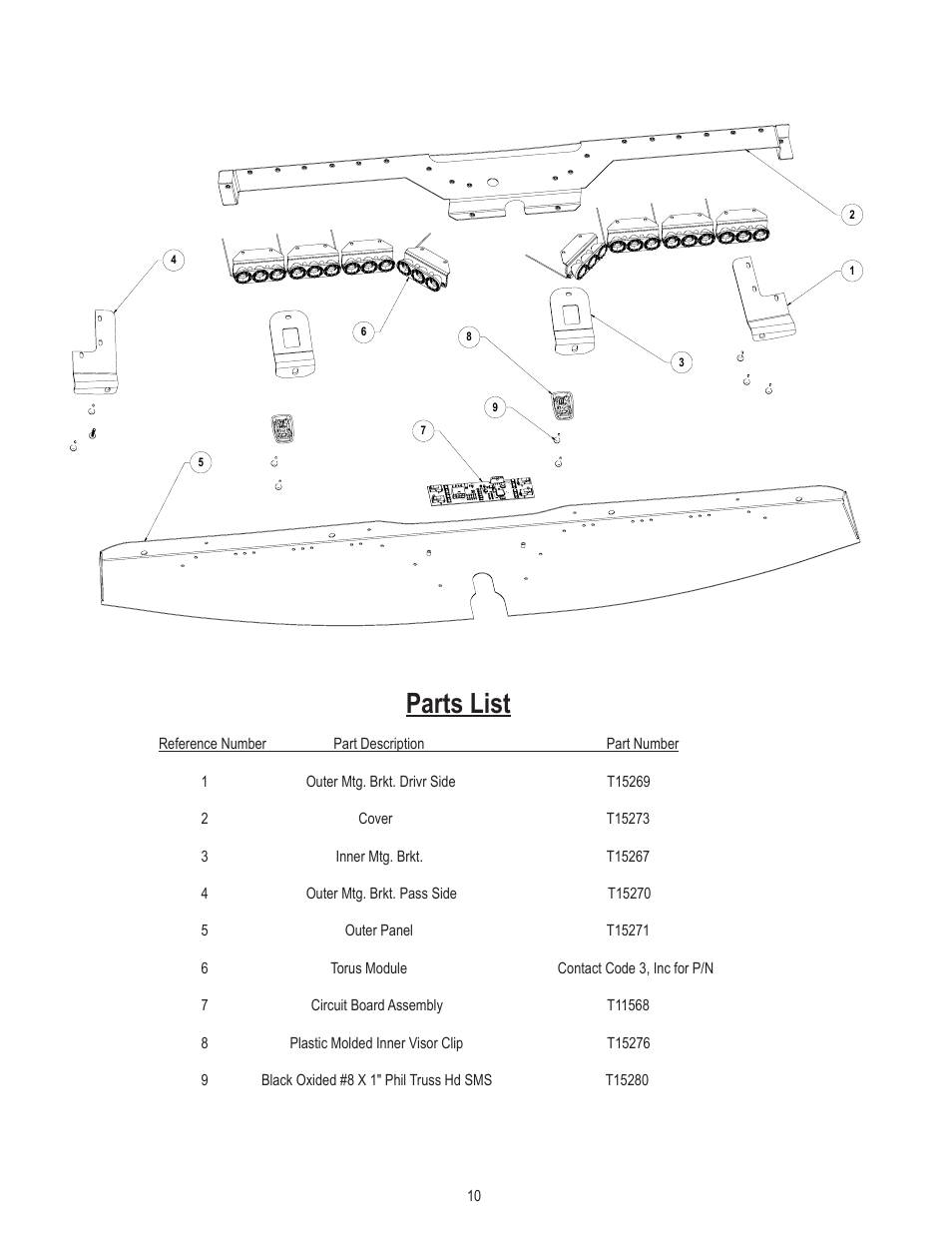 Parts list | Code 3 SuperVisor with Torus for the 2011 Caprice User Manual | Page 10 / 12