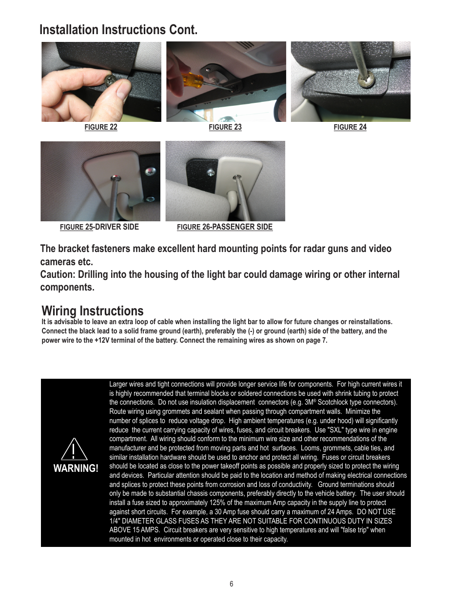 Installation instructions cont, Wiring instructions, Warning | Code 3 SuperVisor with Torus for the 2011 Caprice User Manual | Page 6 / 12