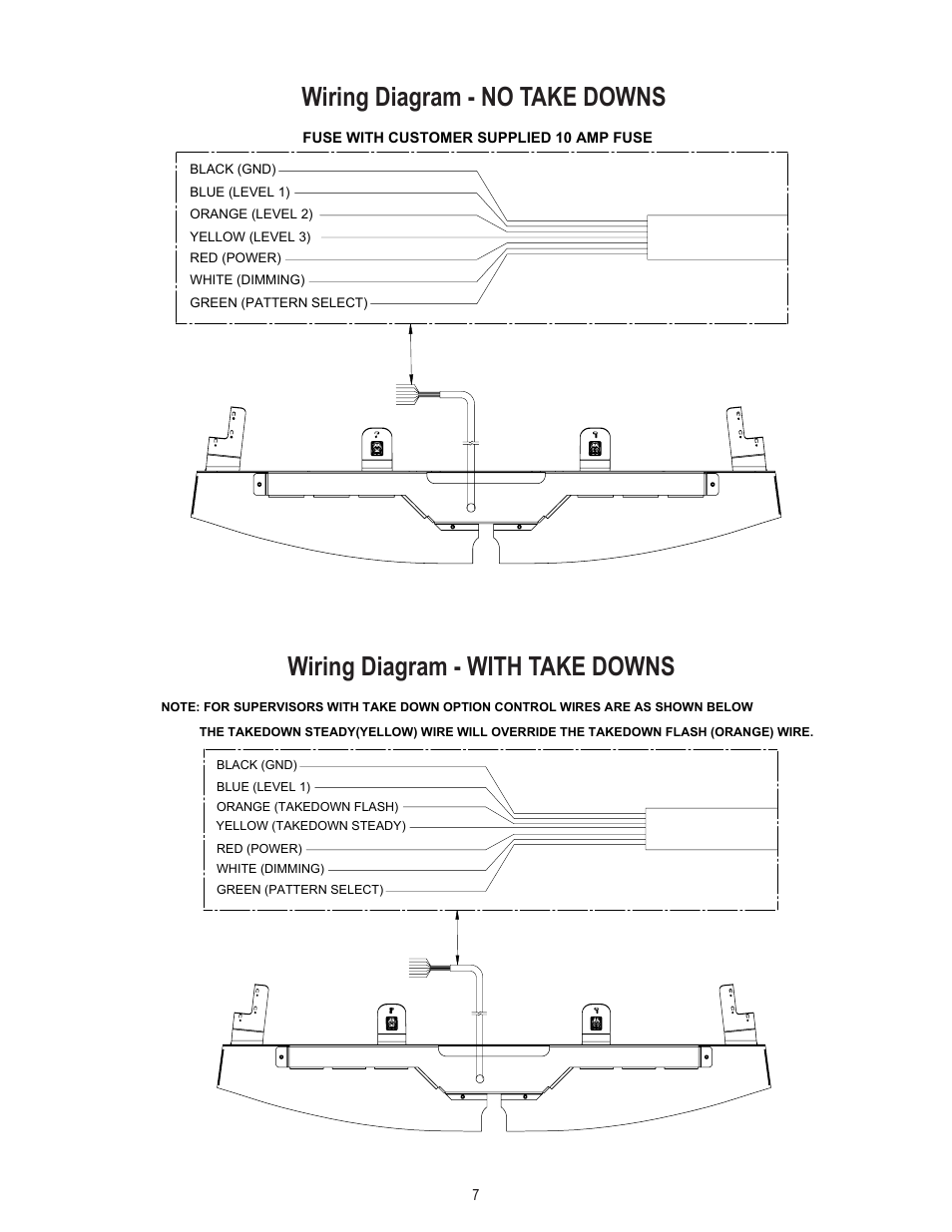 Wiring diagram - no take downs, Wiring diagram - with take downs | Code 3 SuperVisor with TriCore for 2011 Caprice User Manual | Page 7 / 12