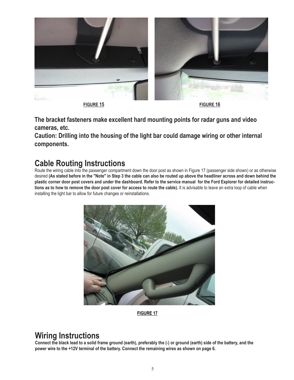 Cable routing instructions, Wiring instructions | Code 3 SuperVisor with TriCore for 2007-2009 Ford Explorer User Manual | Page 5 / 12