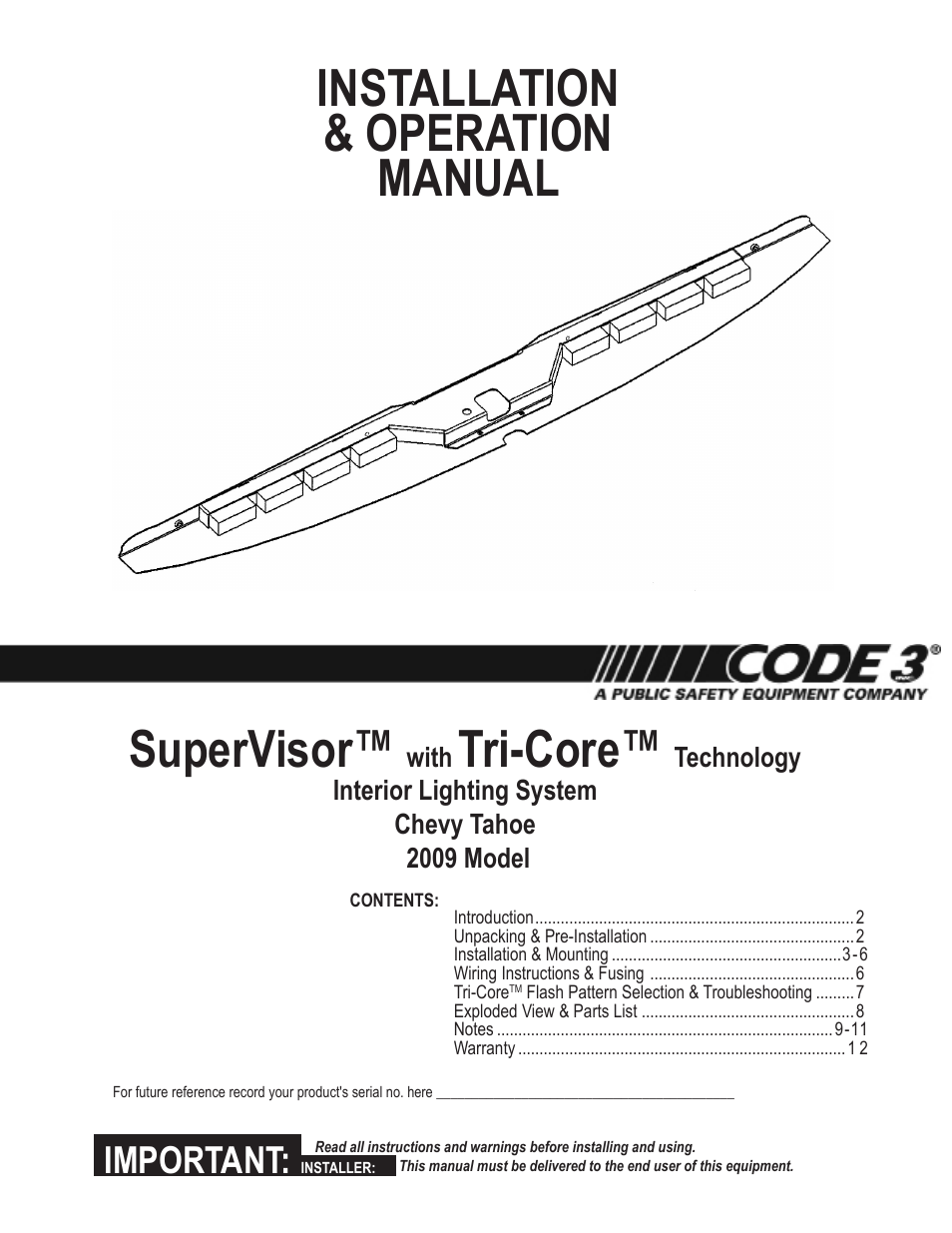 Code 3 SuperVisor with TriCore for 2009 Chevy Tahoe User Manual | 12 pages